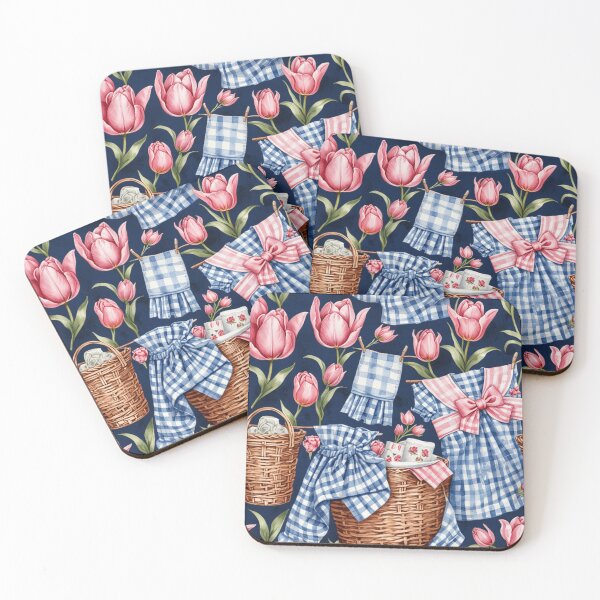 Item preview,  Cottagecore Chinoiserie Laundry Day Seamless Pattern | Vintage Dress Tulips Bow Basket Gingham Aesthetic | Cute Blue and Pink  designed and sold by PublishingCo.