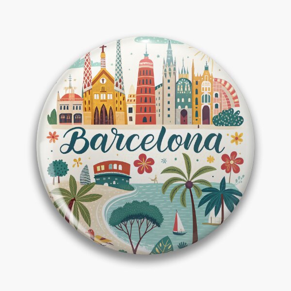 Item preview, Whimsical Barcelona, Beach, Landmarks and Cityscape – Colorful Spain Travel Art designed and sold by Witsprings.