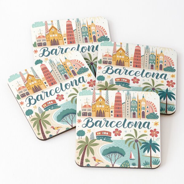 Item preview, Whimsical Barcelona, Beach, Landmarks and Cityscape – Colorful Spain Travel Art designed and sold by Witsprings.