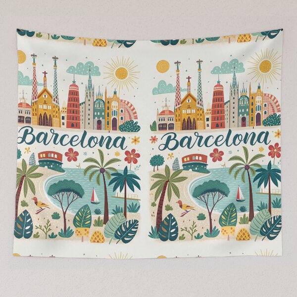 Item preview, Whimsical Barcelona, Beach, Landmarks and Cityscape – Colorful Spain Travel Art designed and sold by Witsprings.