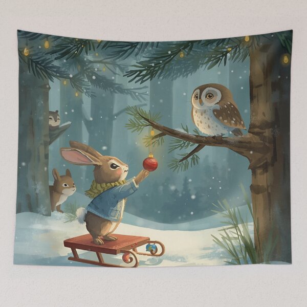 Item preview, Woodland Christmas Helpers – Bunny and Owl Decorate the Tree designed and sold by WildlifeWhimsy.