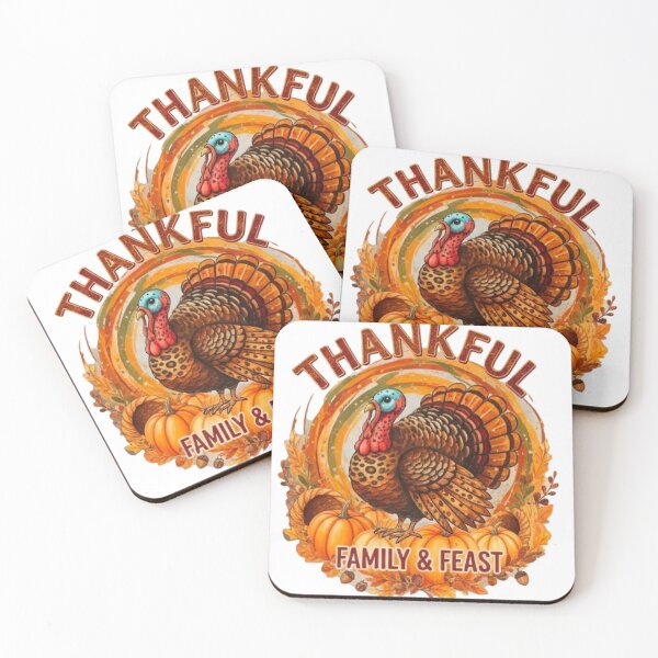 Item preview, Thankful Family & Feast - Retro Thanksgiving Turkey and Pumpkin Art designed and sold by VandalMuse.