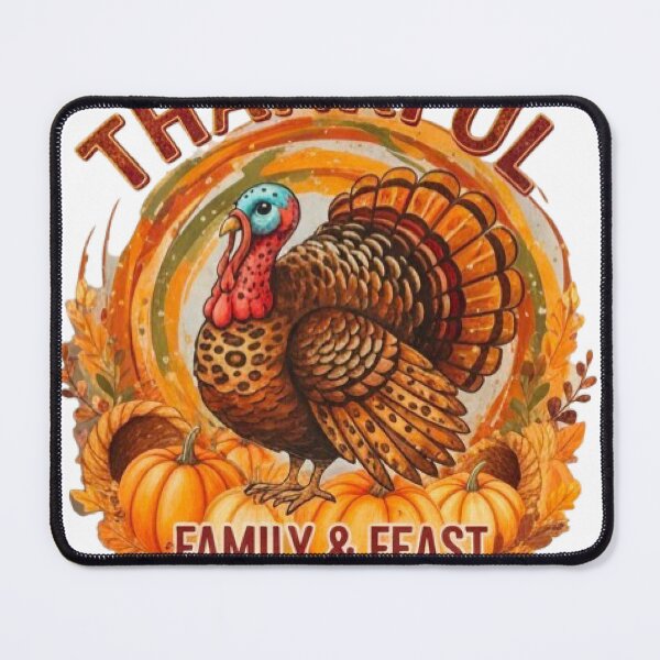 Item preview, Thankful Family & Feast - Retro Thanksgiving Turkey and Pumpkin Art designed and sold by VandalMuse.