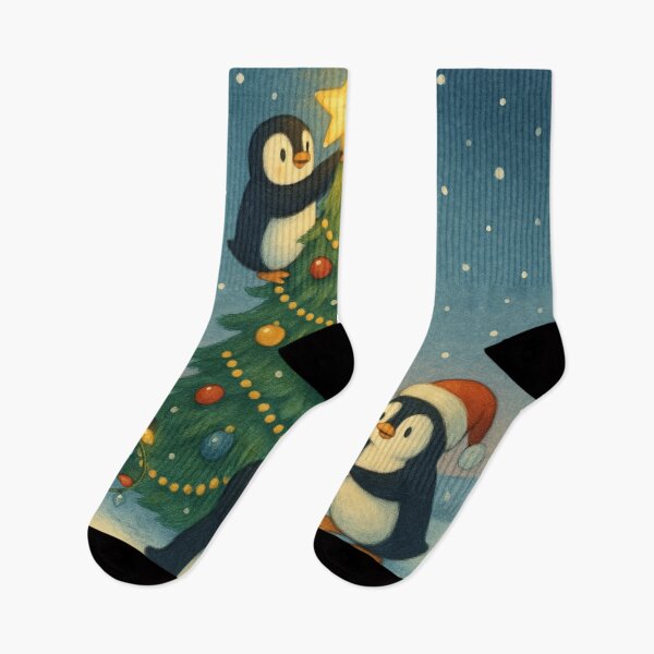 Item preview, Penguins Decorating a Christmas Tree at the North Pole designed and sold by WildlifeWhimsy.