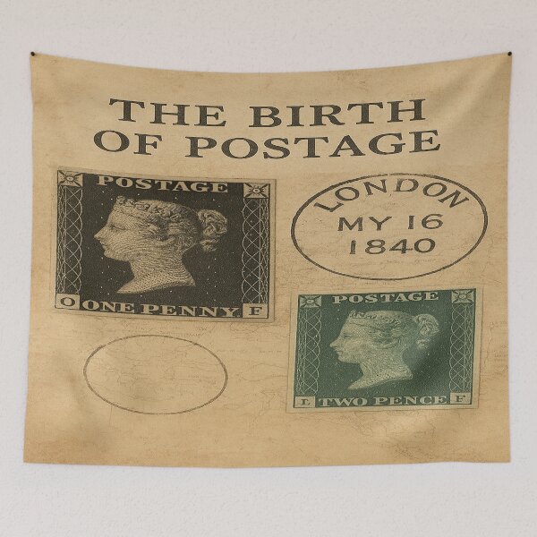 Item preview, The Birth of Postage (England, 1840s)_Collage Realistic Vintage Wallpaper designed and sold by DinsignStudio.