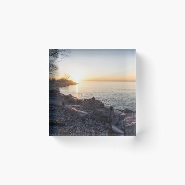 Item preview, Lake Shore Sunrise Over Rough Rocks and Stone Stacks designed and sold by Georgia Mizuleva.