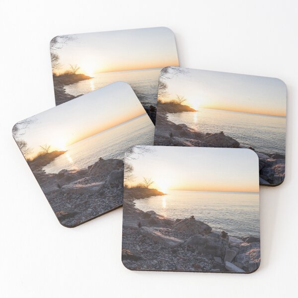 Item preview, Lake Shore Sunrise Over Rough Rocks and Stone Stacks designed and sold by Georgia Mizuleva.