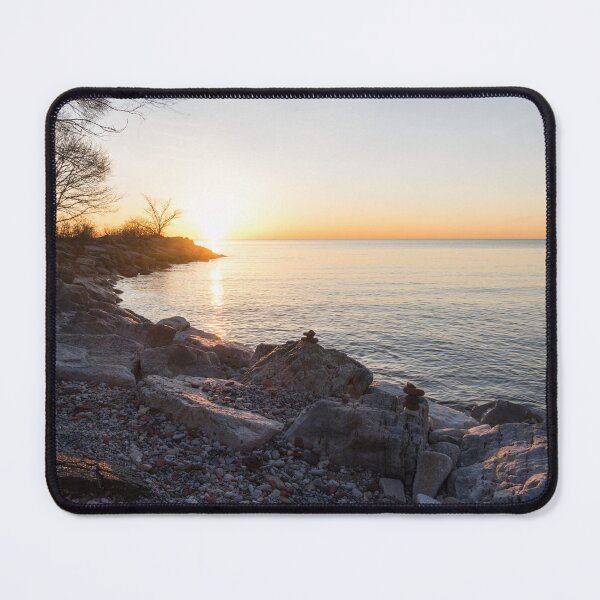 Item preview, Lake Shore Sunrise Over Rough Rocks and Stone Stacks designed and sold by Georgia Mizuleva.