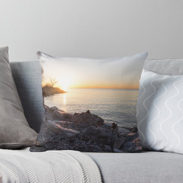 Item preview, Lake Shore Sunrise Over Rough Rocks and Stone Stacks designed and sold by Georgia Mizuleva.