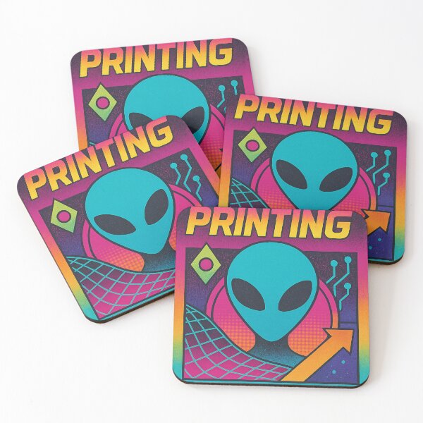 Item preview, "Printing" colorful retro alien designed and sold by Moonshroomarts.