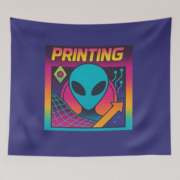Item preview, "Printing" colorful retro alien designed and sold by Moonshroomarts.