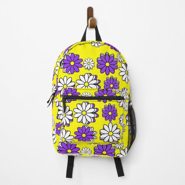 Item preview, Fun Retro Bright Sunny Yellow Happy Floral White and Purple Daisy Pattern designed and sold by Pink Space Studio.