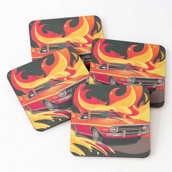 Item preview, Retro Flames Blaze Orange Muscle Car Art  designed and sold by Pink Space Studio.