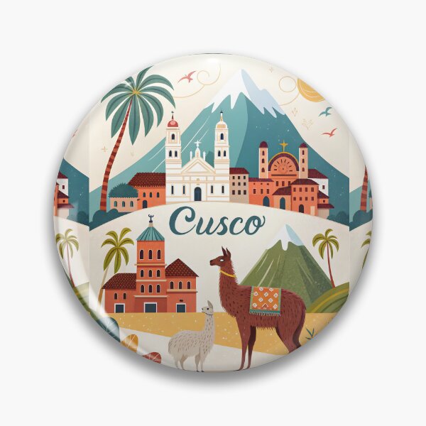Item preview, Peru Souvenir Travel Art Design – Llamas in Cusco with Mountain Backdrop designed and sold by Witsprings.