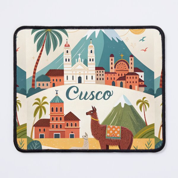 Item preview, Peru Souvenir Travel Art Design – Llamas in Cusco with Mountain Backdrop designed and sold by Witsprings.