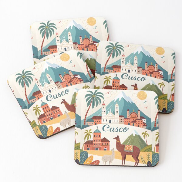 Item preview, Peru Souvenir Travel Art Design – Llamas in Cusco with Mountain Backdrop designed and sold by Witsprings.