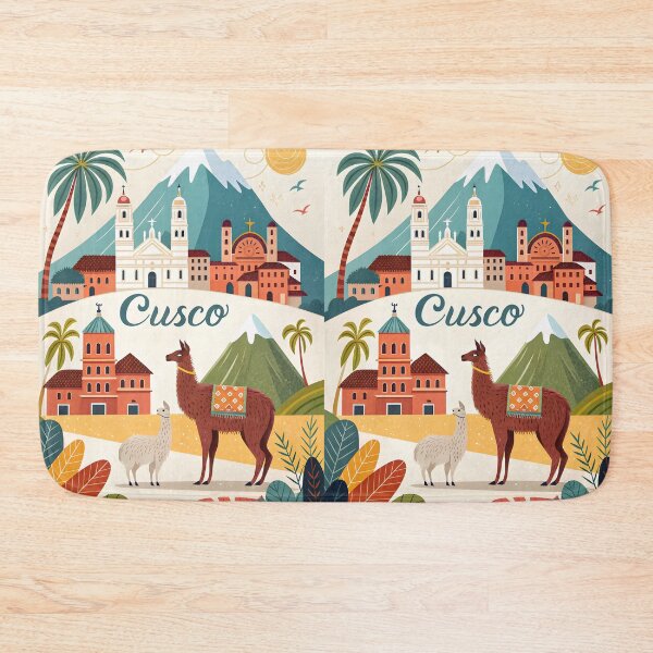 Item preview, Peru Souvenir Travel Art Design – Llamas in Cusco with Mountain Backdrop designed and sold by Witsprings.