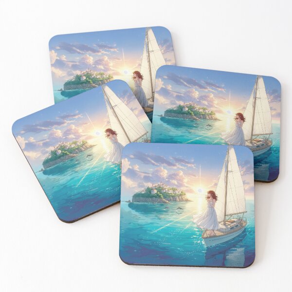 Item preview, Anime Sailing Dream – Girl on Sailboat with Dolphins and Mediterranean Sea designed and sold by Koimak.