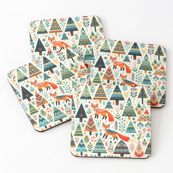 Item preview, Scandinavian Folk Art two Foxes and trees pattern by heidiannemorris designed and sold by FOLK ART FUSION.