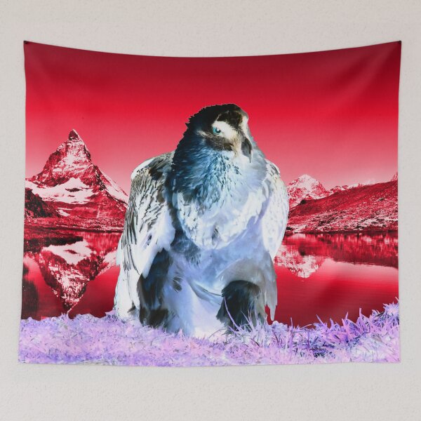 Item preview, Bearded vulture in front of the red Matterhorn – Fire of the Alps / Swiss Artwork Photography designed and sold by Raphael Wolf.