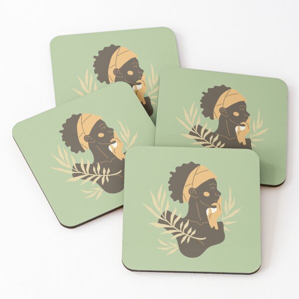 Item preview, Minimalist Afro Woman Portrait - Natural Beauty Head Wrap & Leaves Art designed and sold by GenZFashion000.