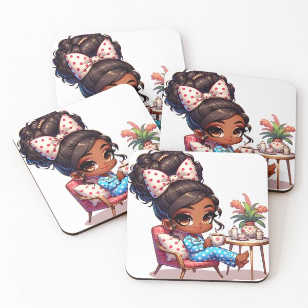 Item preview, Charming Cozy Black Girl in Blue Pajamas with Tea designed and sold by Lulunza.