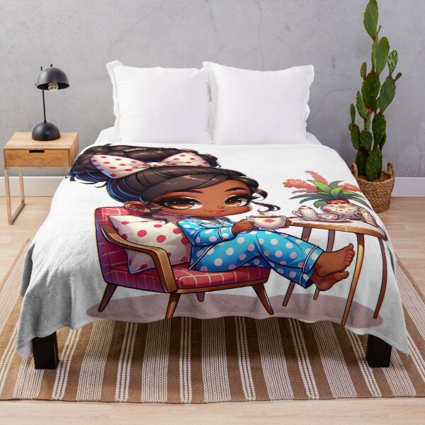 Item preview, Charming Cozy Black Girl in Blue Pajamas with Tea designed and sold by Lulunza.