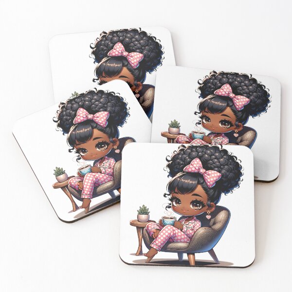 Item preview, Lovely Black Girl Relaxing with Coffee and Bow Hairstyle designed and sold by Lulunza.