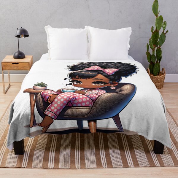 Item preview, Lovely Black Girl Relaxing with Coffee and Bow Hairstyle designed and sold by Lulunza.