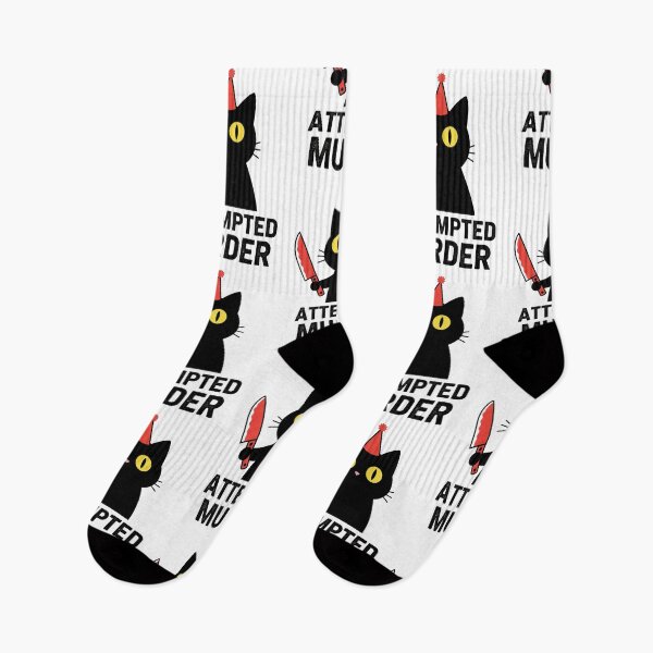 Item preview, “Attempted Murder Cat – Funny Dark Humor Black Cat with Knife Design” designed and sold by Bspaces.