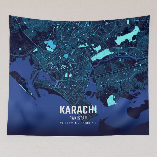 Item preview, Karachi Midnight City Map designed and sold by HomeLivingCo.