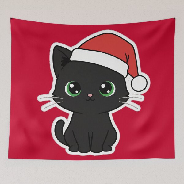 Item preview, Lindo adhesivo navideño de gato negro con gorro de Papá Noel designed and sold by MuseAI.