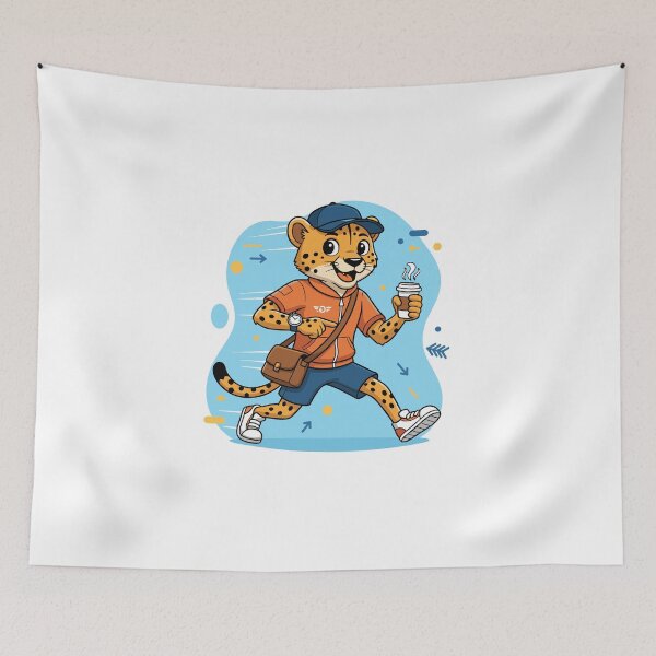 Item preview, Speedy Cheetah Delivery Mascot with Coffee designed and sold by GenzShoppingHub.