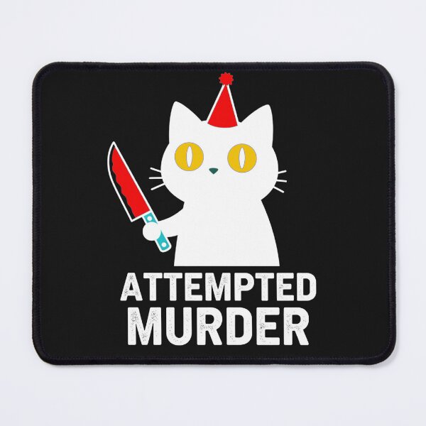 Item preview, “white Attempted Murder Cat – Funny Dark Humor Black Cat with Knife Design” designed and sold by Bspaces.