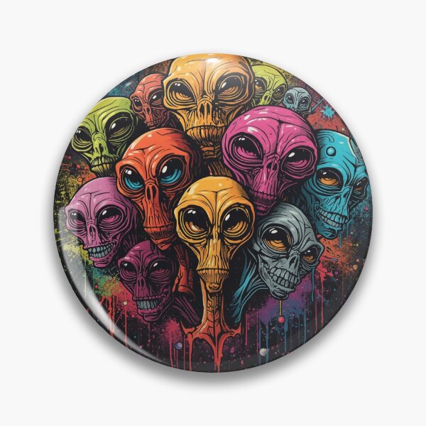 Item preview, Colorful Alien Heads – Psychedelic Street Art Illustration designed and sold by PLUSHIWORLDtm.