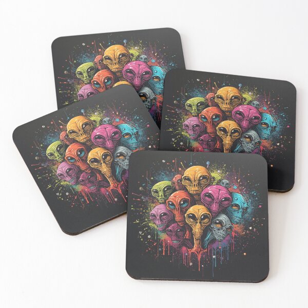 Item preview, Colorful Alien Heads – Psychedelic Street Art Illustration designed and sold by PLUSHIWORLDtm.