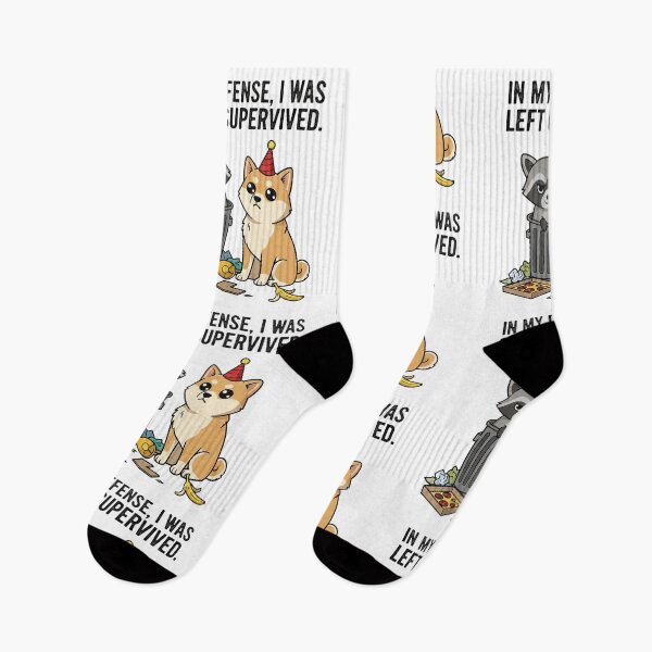 Item preview, "In My Defense I Was Left Unsupervised Funny Raccoon Shiba Dog Meme Gift" designed and sold by Bspaces.