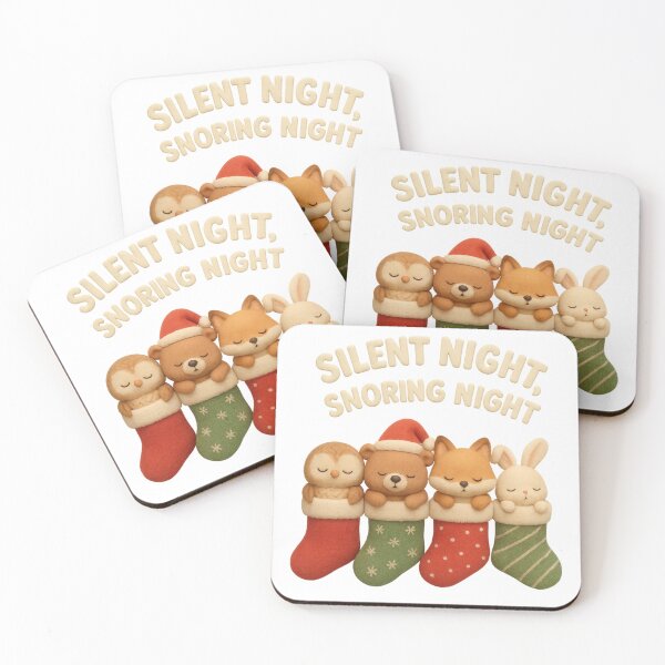 Item preview, Cute Christmas Animals Sleeping in Stockings - Silent Night Snoring Night | Kawaii Funny Christmas Art designed and sold by Moons Studio.