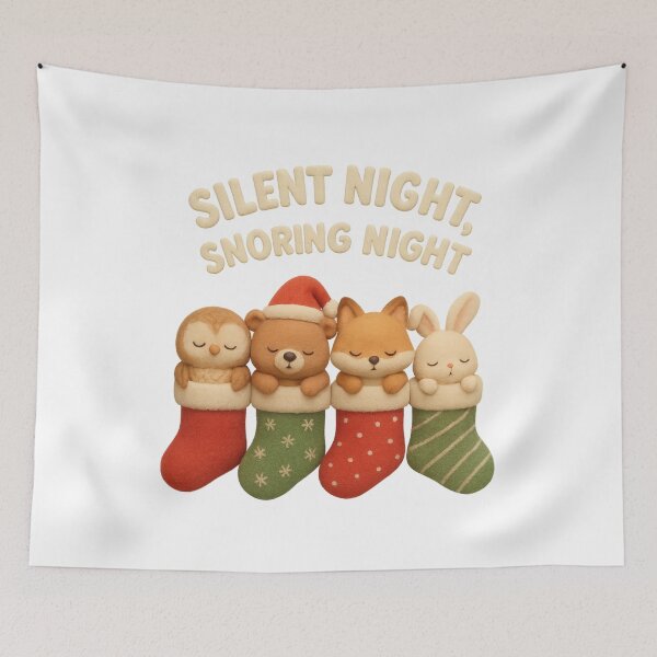 Item preview, Cute Christmas Animals Sleeping in Stockings - Silent Night Snoring Night | Kawaii Funny Christmas Art designed and sold by Moons Studio.