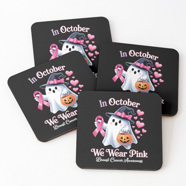 Item preview, In October We Wear Pink Ghost Witch Halloween Breast Cancer designed and sold by Veroniadic.