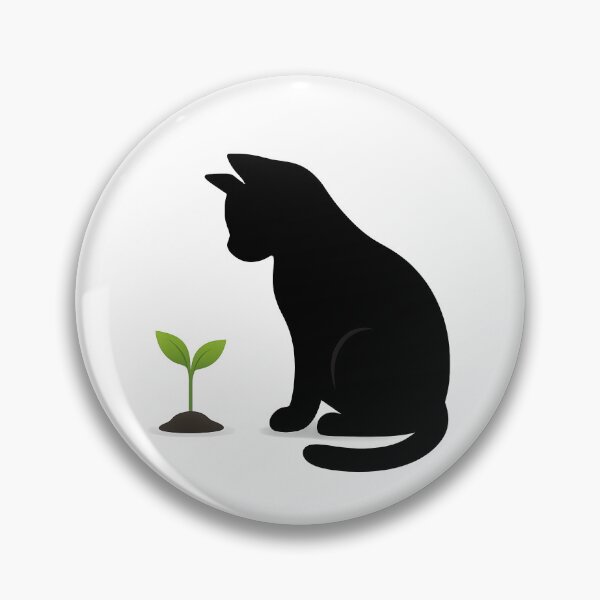 Item preview, Curious Black Cat with Green Sprout — Minimalist Growth & Renewal Art designed and sold by PetSoulPrints.