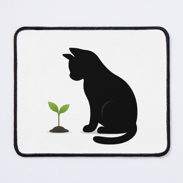 Item preview, Curious Black Cat with Green Sprout — Minimalist Growth & Renewal Art designed and sold by PetSoulPrints.