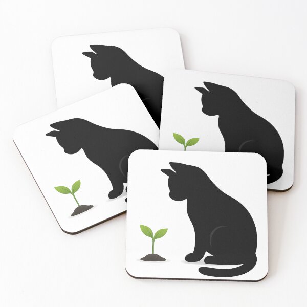 Item preview, Curious Black Cat with Green Sprout — Minimalist Growth & Renewal Art designed and sold by PetSoulPrints.