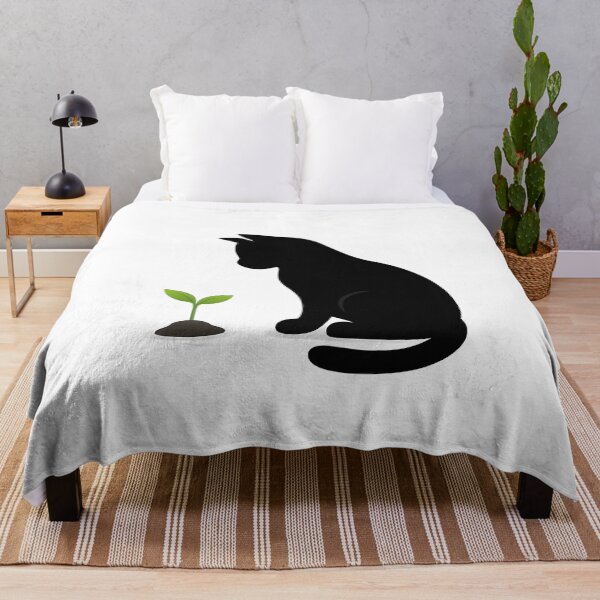 Item preview, Curious Black Cat with Green Sprout — Minimalist Growth & Renewal Art designed and sold by PetSoulPrints.