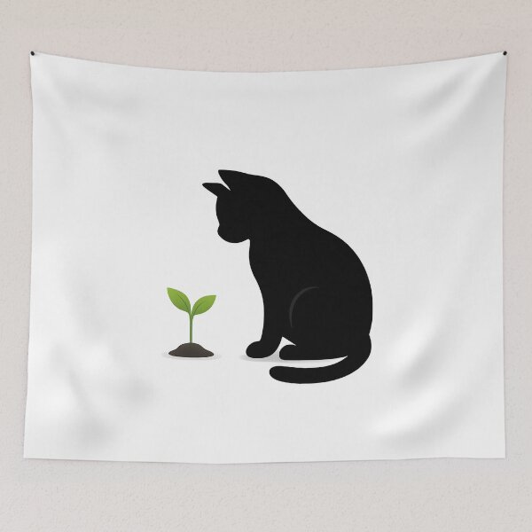 Item preview, Curious Black Cat with Green Sprout — Minimalist Growth & Renewal Art designed and sold by PetSoulPrints.