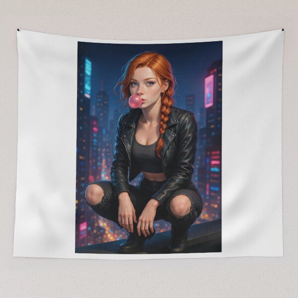 Item preview, Rowan Fletcher bubblegum cyberpunk city skyline designed and sold by CathryneDelamort.