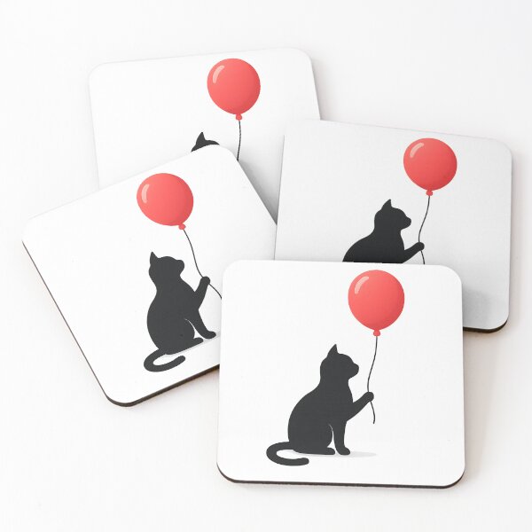 Item preview, Minimalist Black Cat with Red Balloon – Cute Emotional Pet Art Vector designed and sold by PetSoulPrints.