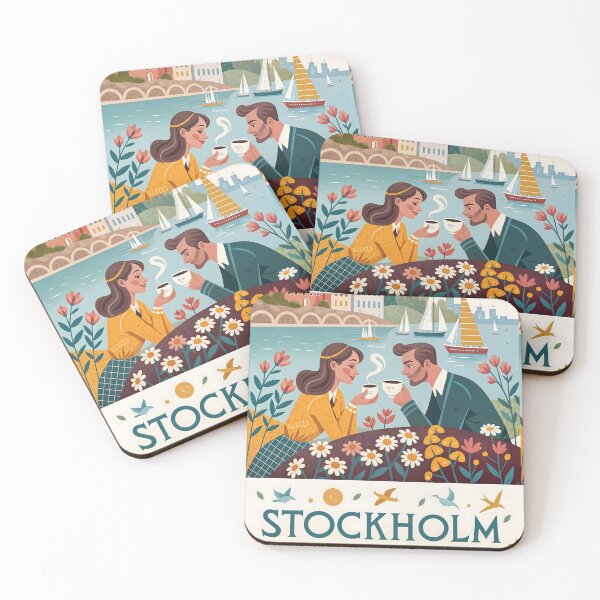 Item preview, Romantic Stockholm Waterfront Illustration – Scandinavian Travel Art Print designed and sold by Witsprings.
