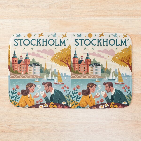 Item preview, Romantic Stockholm Waterfront Illustration – Scandinavian Travel Art Print designed and sold by Witsprings.
