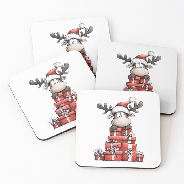 Item preview, Santa Hat Reindeer on Stacked Red Boxes designed and sold by QuietBloom80.